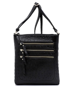 Ostrich Croc Multi Zipper Crossbody Bag OS093 BLACK